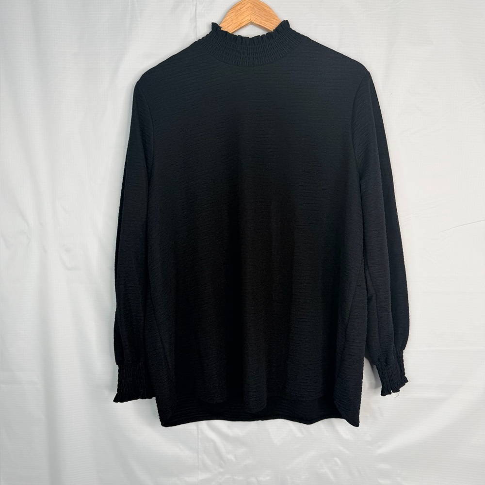 SHEIN Curve Black Mock Neck Top 1XL Long Sleeve Smocked‎ Cuff